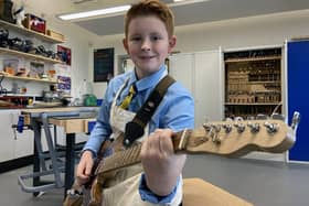 High Tunstall College of Technology pupil Ashton Moore (12) playing his guitar. Picture by FRANK REID