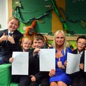 Eskdale Academy headteacher Elizabeth Killeen with pupils after their "good" Ofsted report.