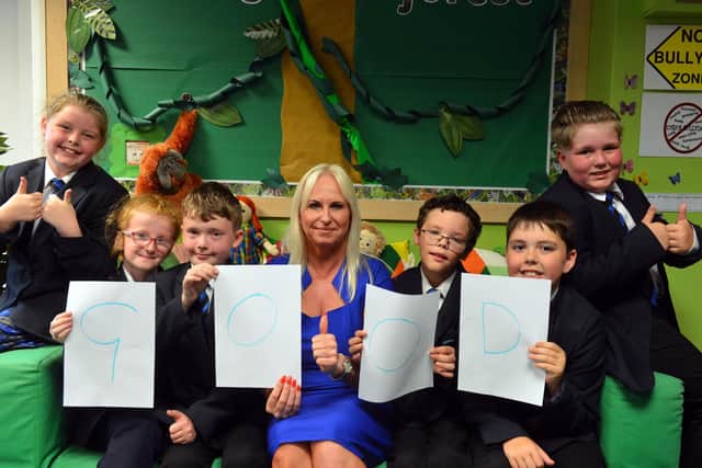 Eskdale Academy headteacher Elizabeth Killeen with pupils after their "good" Ofsted report.