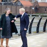 Boris Johnson visits Hartlepool to congratulate Jill Mortimer following her 2021 by-election victory .