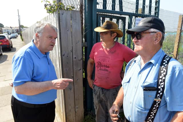 Cllr John Riddle with allotment owners father and son Graeme, right, and John Horn at Chester Road allotments earlier this month.