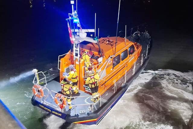 Hartlepool RNLI all weather lifeboat John Sharp launching to search for the casualty following Friday night's 999 alert.