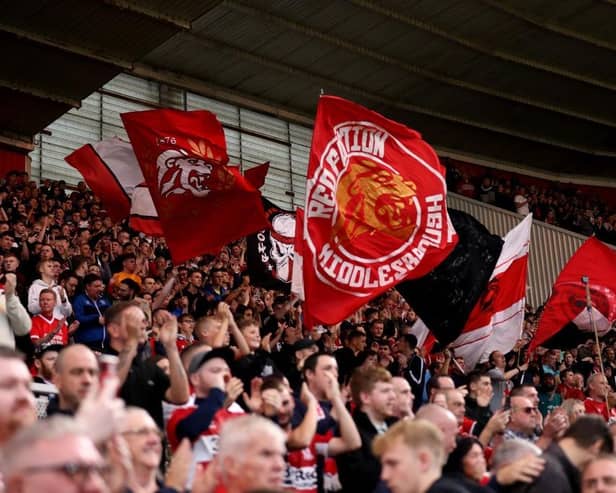 Middlesbrough fans show their support. (Photo by George Wood/Getty Images).