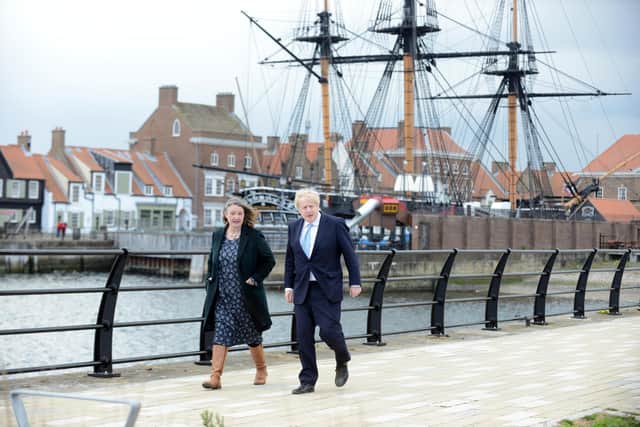 Boris Johnson visits Jackson's Wharf, Hartlepool following Conservative by-election victory to congratulate Jill Mortimer the newly elected Hartlepool Conservative MP.