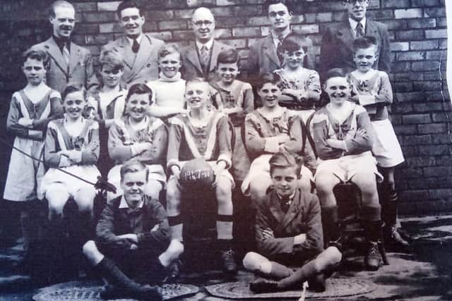 Joe, bottom left, with the 1947 Brougham School under 11s football team.