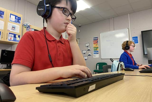 Logan Bailey taking part in online tutoring sessions at Throston Primary School./Photo: Frank Reid