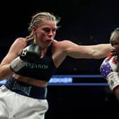 Savannah Marshall punches Claressa Shields during the IBF, WBA, WBC, WBO World Middleweight Title fight on Boxxer's fight night which is the first women's only boxing card in the UK at The O2 Arena on October 15, 2022 in London, England. (Photo by James Chance/Getty Images)