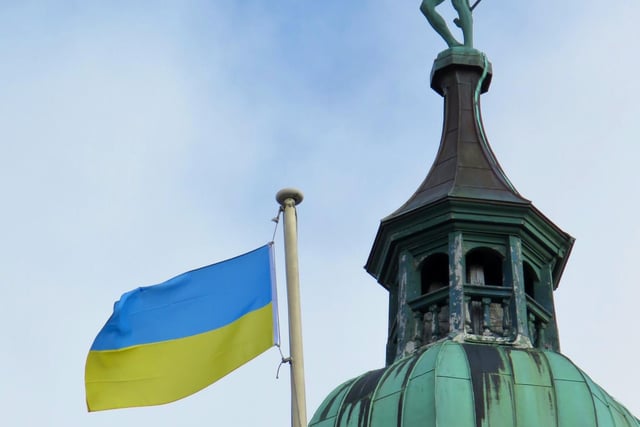 The Ukraine flag is flying above Sheffield Town Hall by The Steel City Snapper