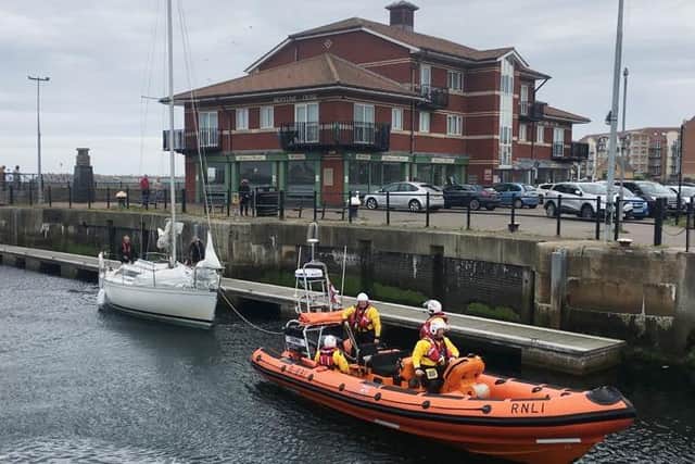Hartlepool RNLI's inshore lifeboat towed the yacht into Hartlepool Marina.