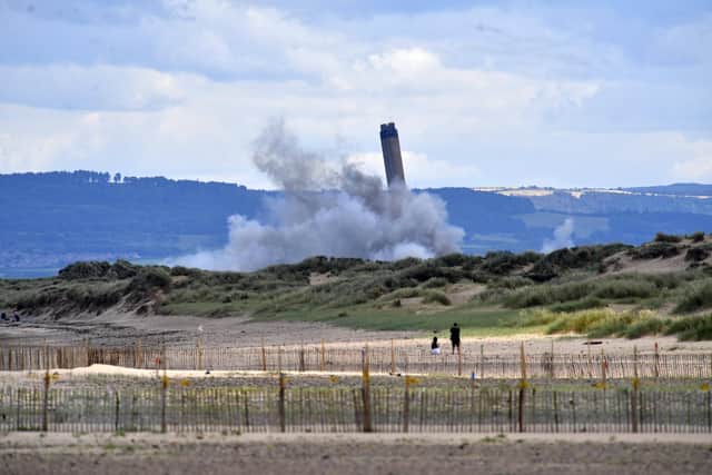 The demolition of the Redcar Power Station chimney stack, triple flare stack and gas holder on the site of the former Redcar steelworks site. Picture by Frank Reid.