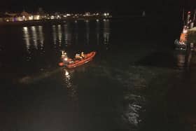 Hartlepool RNLI inshore lifeboat 'Solihull' heading out to sea on Christmas Day.