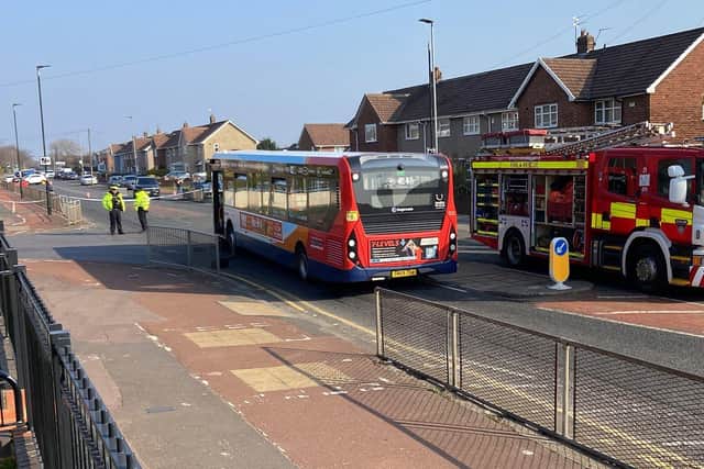 The scene of a collision in Catcote Road, Hartlepool, on Monday morning. Picture by FRANK REID.