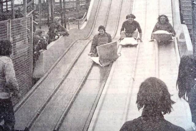 The Astroslide which was the newest fairground hit at Seaton Carew in 1972.