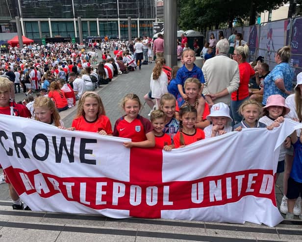 Young footballers with FC Hartlepool sides at Wembley for Sunday's England final.
