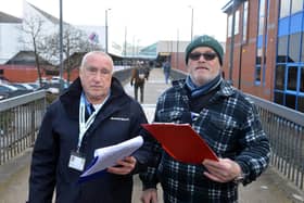 Peter Joyce (left) and Tony Richardson collecting names for the petition in Hartlepool town centre.