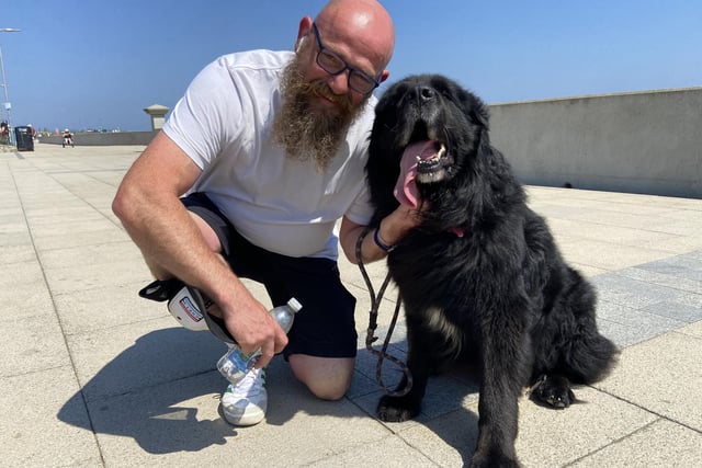 Cooldown time for Bear with his owner Andrew Cairns at  Seaton Carew. Picture by FRANK REID