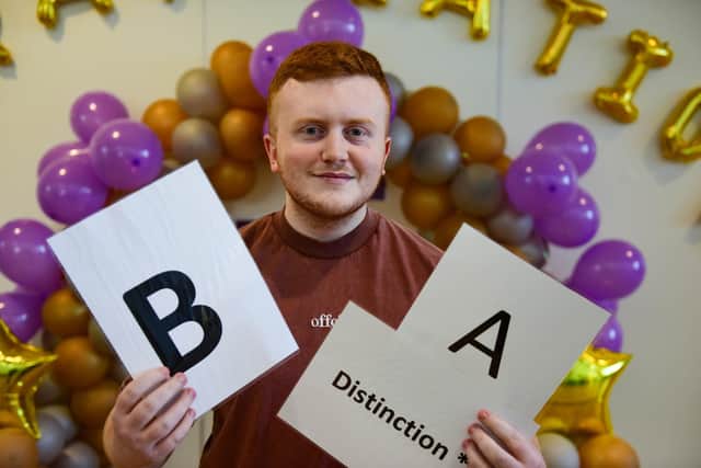 Aiden Bell celebrates his A-level results.