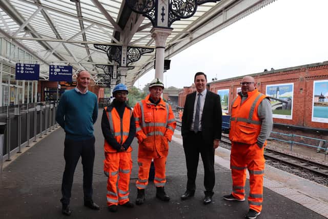 Cllr Shane Moore, left, with workers Faheem Majid, Joe Smailes, Tees Valley Mayor Ben Houchen and project manager Chris Ralph.