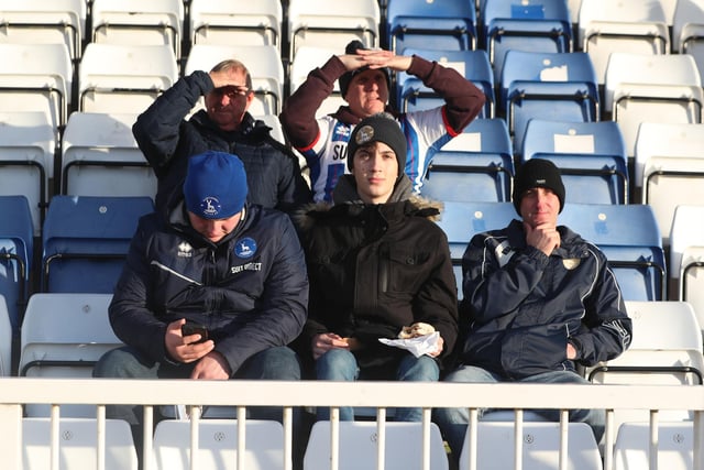 Pools supporters gather ahead of the League Two fixture with Stockport County. (Credit: Mark Fletcher | MI News)