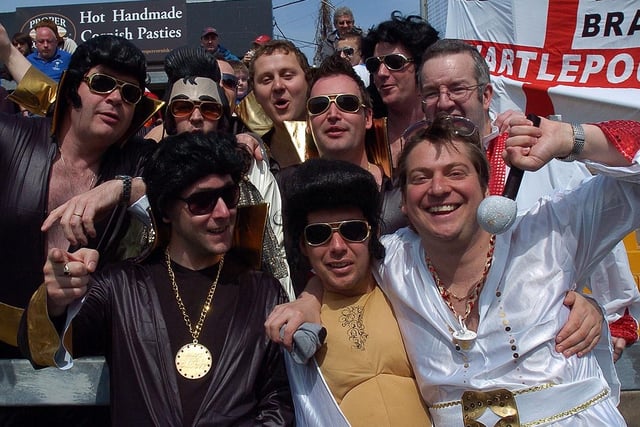 Pools fans dressed as Elvis for the last away game of the 2008/2009 season against Bristol Rovers. Remember this?