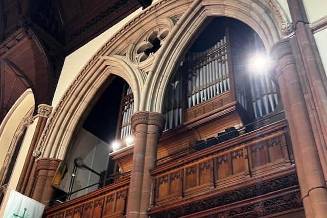 The church organ in situ at St Joseph's.