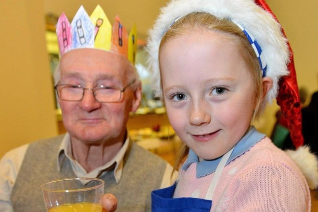 Thornley Primary school pupil Alisha Lonsdale (7) served a glass of orange juice to Gary Piercy (75) at the school's Christmas party for local elderly residents in 2017.
