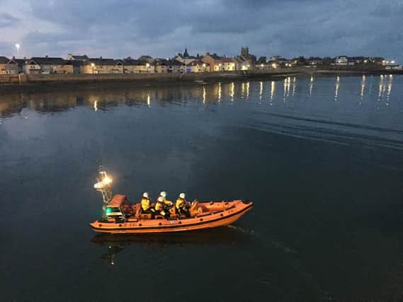 Hartlepool RNLI ilb 'Solihull' and volunteer crew setting off at 3.40am to take part in a search along the East Durham Coast this morning. Pic by Tom Collins.