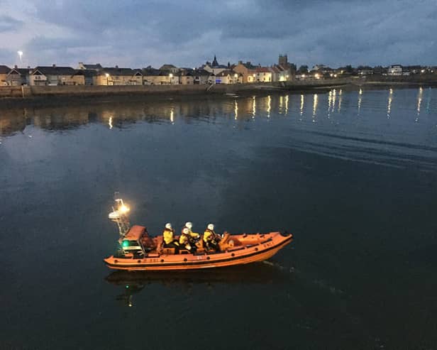Hartlepool RNLI ilb 'Solihull' and volunteer crew setting off at 3.40am to take part in a search along the East Durham Coast this morning. Pic by Tom Collins.