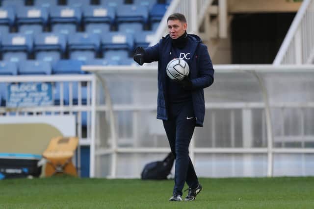 Hartlepool manager, Dave Challinor  during the Vanarama National League match between Hartlepool United and Boreham Wood at Victoria Park, Hartlepool on Saturday 5th December 2020. (Credit: Mark Fletcher | MI News)