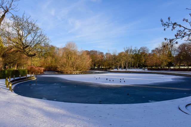 Snow in Ward Jackson Park, in Hartlepool in 2019.
