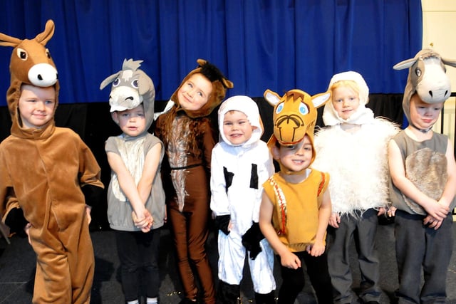 Pupils pose for a photo during the break in the Grange Primary nativity play in 2014.