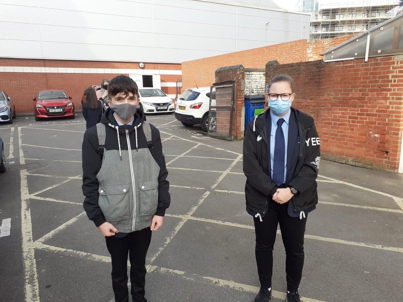 George Martin, 16, and Emma Dilon, 16, return to Priory School.