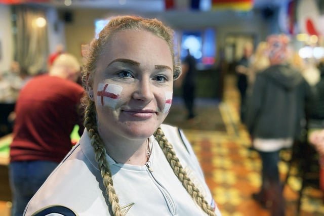 England supporter Natasha Stewart, 30, waits for the game to get underway at the Park Inn as England defeated Wales 3-0 in their last group game of the World Cup. Picture by FRANK REID.