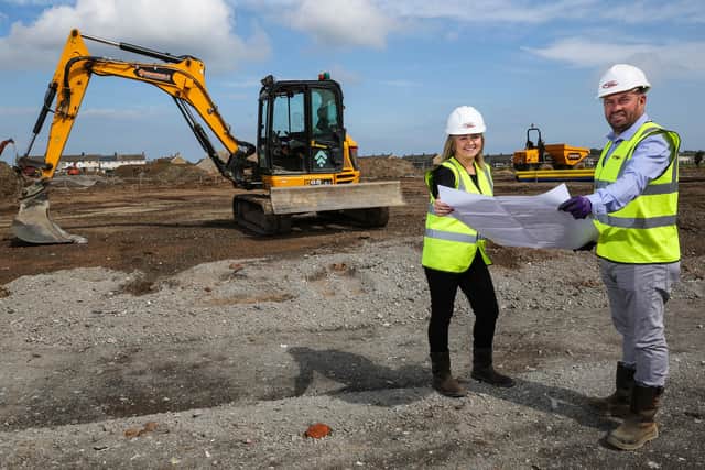 Claire Kitching, sales manager for Thirteen Homes, and Stephen Bell, managing director at Gus Robinson Developments, at the Brierton Lane site.