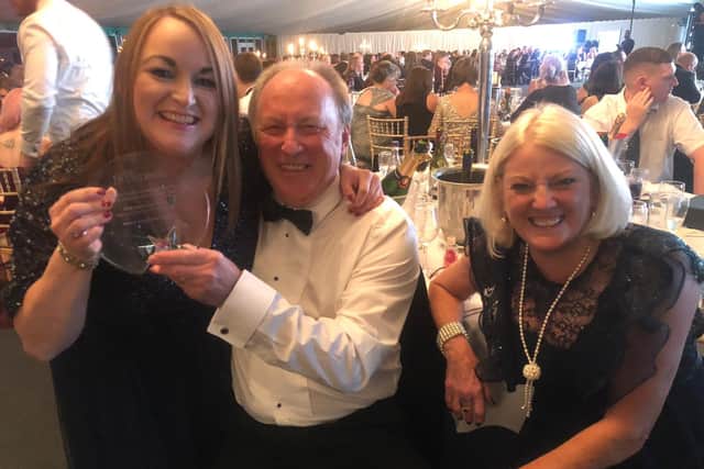 Lyndsay, left, with her parents Graham and Helen Hogg at the Tess Businesswomen Awards.