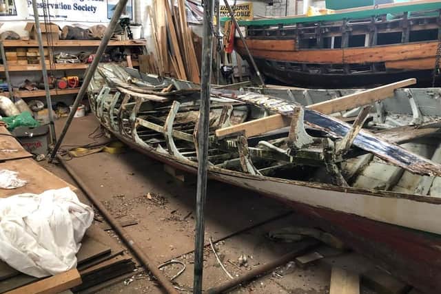 How the boat looked midway through restoration