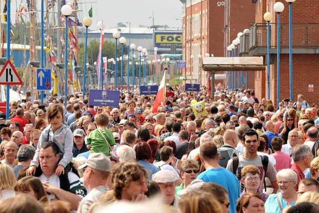 Thousands of people at Hartlepool marina during 2010's Tall Ships Races in Hartlepool.
