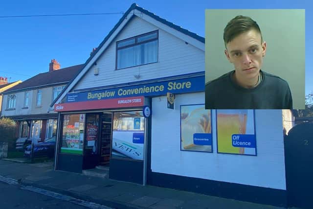Sean Bradley (inset) tried to rob The Bungalow convenience store in Stratford Road, Hartlepool.