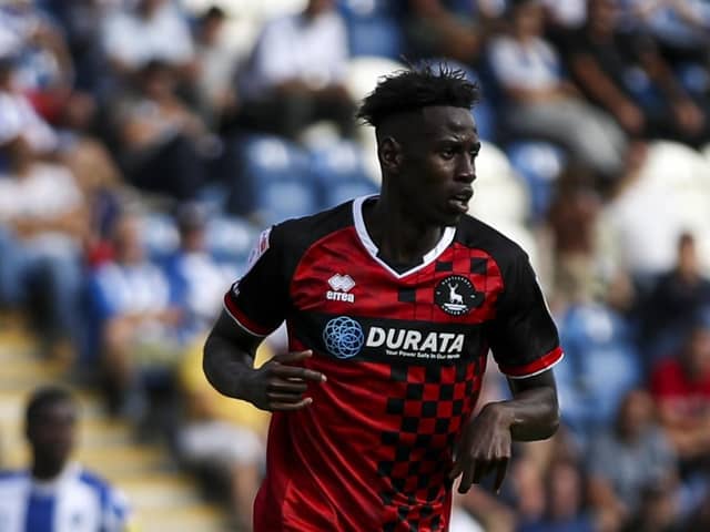 Clarke Oduor made his Hartlepool United debut from the bench at Colchester United after completing a season-long loan move from Barnsley. (Credit: Tom West | MI News)
