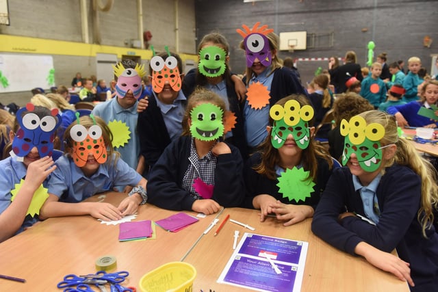 These pupils made their own alien masks in a space day event at High Tunstall College of Science 8 years ago.