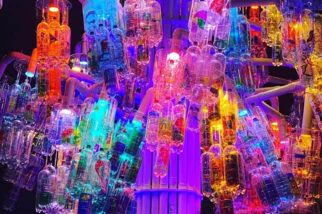 A colourful bottle installation at a previous year's Wintertide Festival.