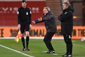 Neil Warnock, manager of Middlesborough, gives instructions to their side during the Sky Bet Championship match between Middlesbrough and Bristol City at Riverside Stadium on February 23, 2021.