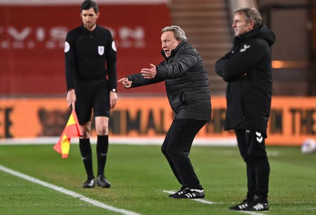 Neil Warnock, manager of Middlesborough, gives instructions to their side during the Sky Bet Championship match between Middlesbrough and Bristol City at Riverside Stadium on February 23, 2021.