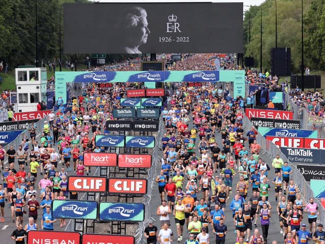 Thousands of runners set off on the 41st Great North Run after a minute's silence to pay respects to Queen Elizabeth II. Picture: North News & Pictures.