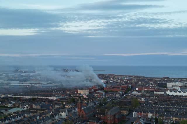 Aaron Jackson kindly sent us this drone photo of smoke rising over Hartlepool town centre following April 30's fire.