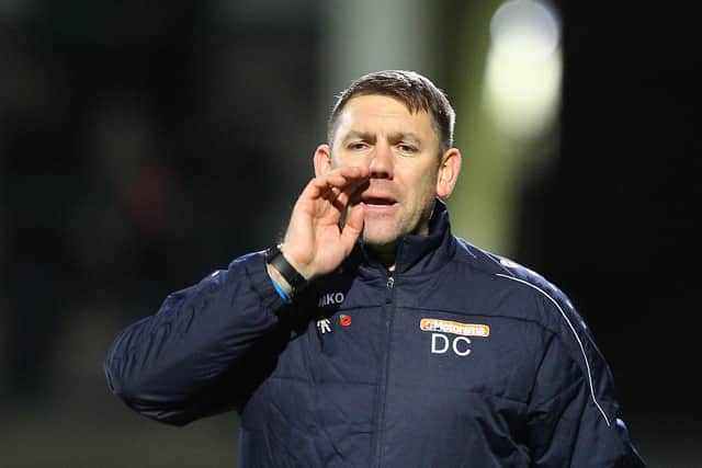 Hartlepool United manager Dave Challinor on the touchline. (Credit: Gareth Williams)