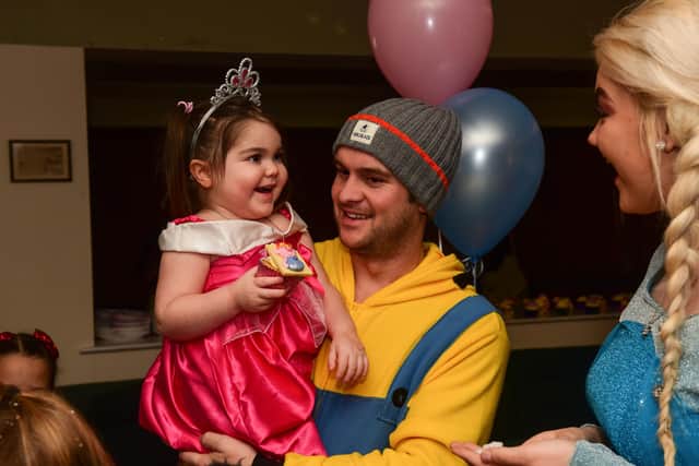 Lyla O'Donovan with dad Paul and a Disney Princess in Hartlepool in 2016.