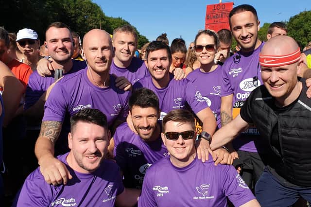 Alice House Hospice Great North Run team members at the last event. Runners shirts will once again be sponsored by Boots Optician in Hartlepool.