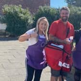 Emily (pictured left) and Jemma (pictured right) with a postman on duty, offering ice pops and cold water in Hartlepool.