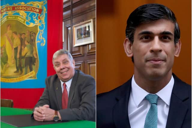 Secretary of the Durham Miners' Association, Alan Mardghum (left), and Chancellor of the Exchequer, Rishi Sunak.